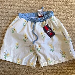 Kids Floral Swim Trunks - Blue and Yellow